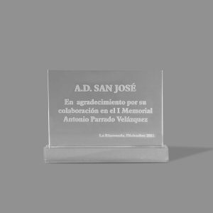 Trofeo placa grabada a láser con peana
